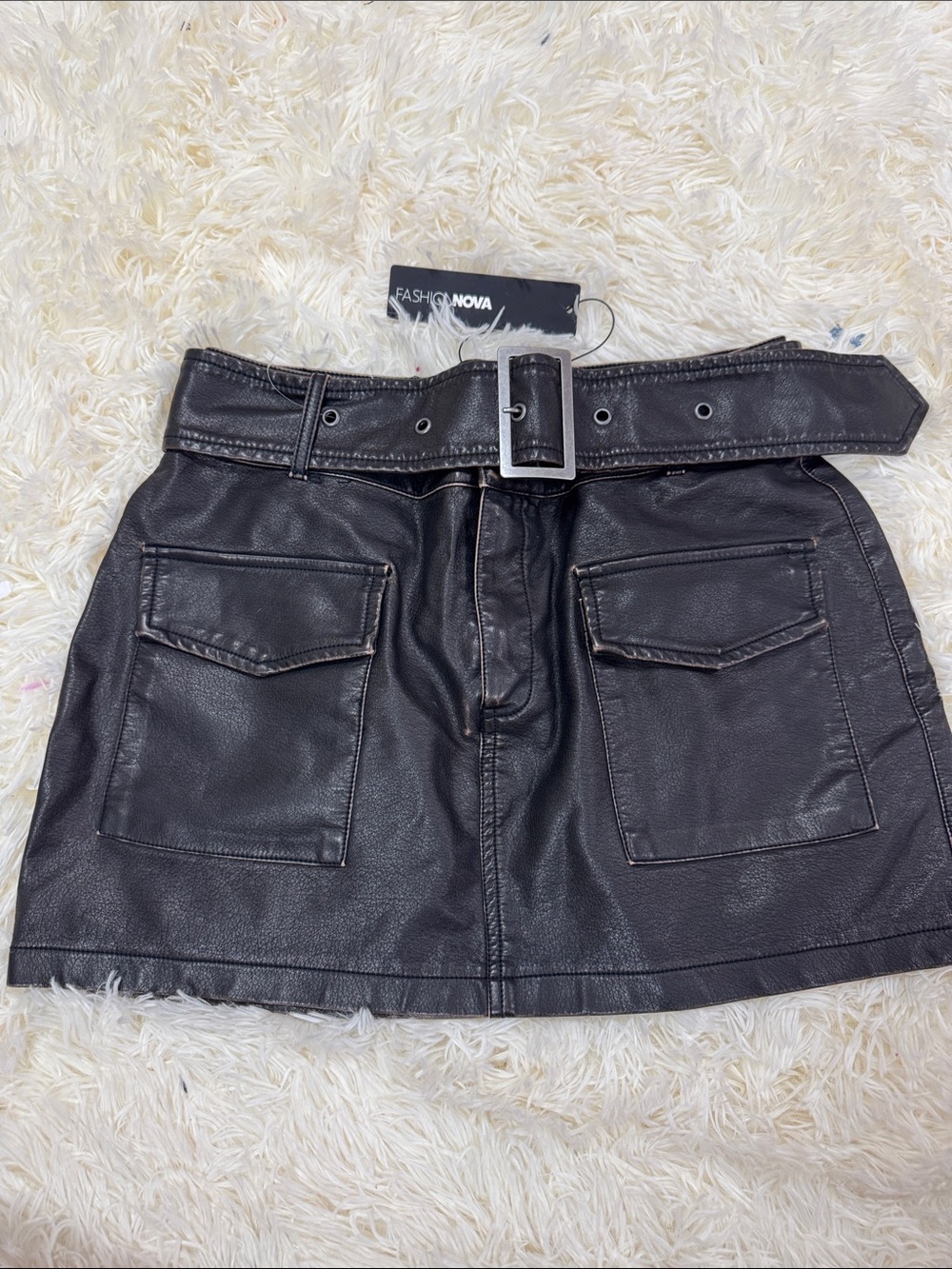 FASHION NOVA CARGO LEATHER SKIRT WITH BELT